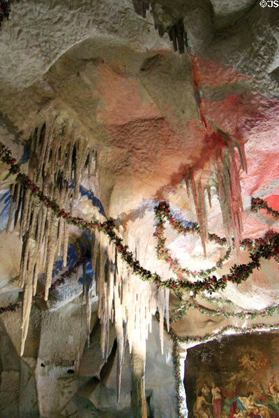 Illuminated stalactites in Venus Grotto at Linderhof Castle. Ettal, Germany.