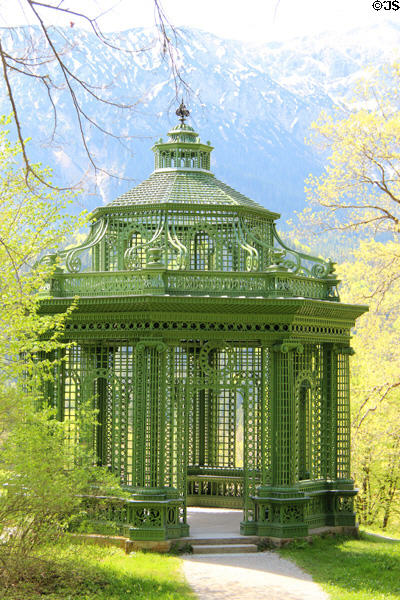 Music Pavilion with Ammergau Alps in background at Linderhof Castle. Ettal, Germany.