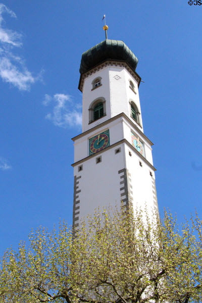 Onion domed clock tower. Isny im Allgäu, Germany.