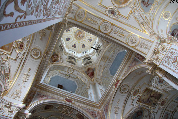 Baroque interior of dome on St Lorenz Basilica. Kempten, Germany.