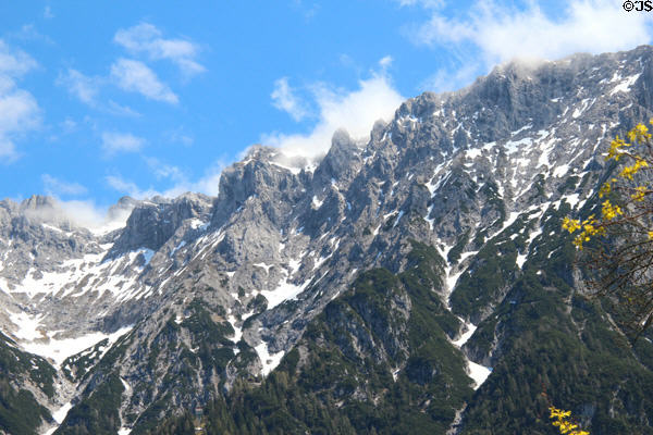 Rocky foothills of the Alps viewed from Mittenwald area. Mittenwald, Germany.