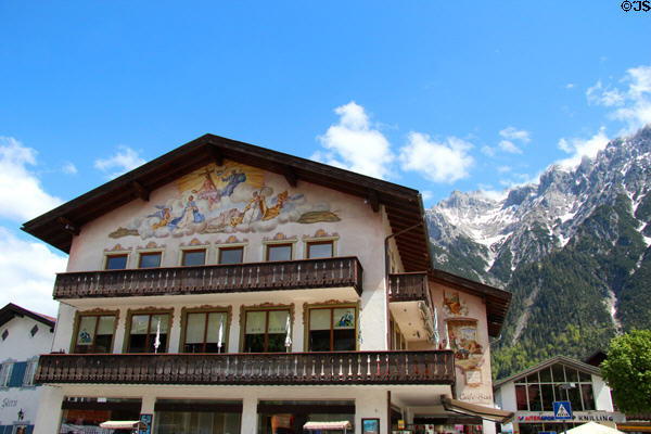 Holy Trinity & other paintings on building exterior. Mittenwald, Germany.