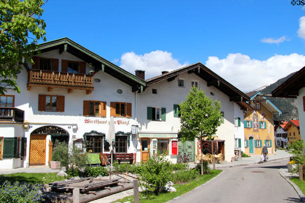 Row of buildings in traditional southern German style. Mittenwald, Germany.
