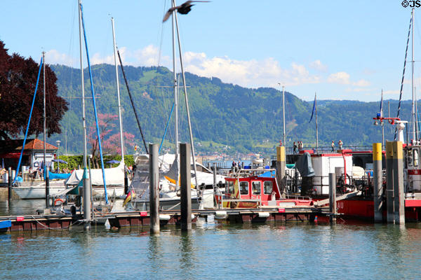 Boats docked in Lindau port. Lindau im Bodensee, Germany.