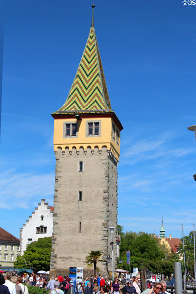 Mangturm tower (12thC), once used as lighthouse, in the old town. Lindau im Bodensee, Germany.