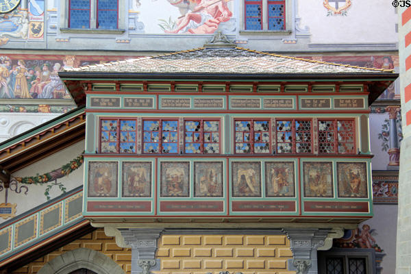 Wooden gallery on back of Old Town Hall. Lindau im Bodensee, Germany.