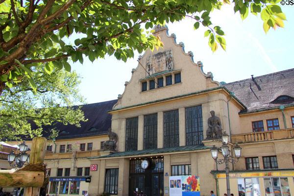 Train station (1913-21) with stepped roofline over entrance. Lindau im Bodensee, Germany.
