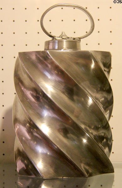 Tin flask (c19thC) with screw cap made in southern Germany at Lindau Municipal Museum. Lindau im Bodensee, Germany.