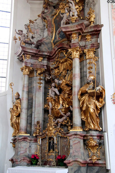 Altar detail of Holy Trinity at St Peter & Paul church. Oberammergau, Germany.