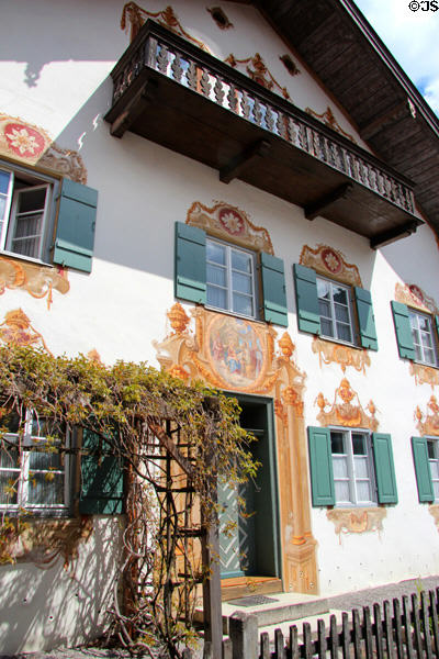 Residence with murals & wooden balcony. Oberammergau, Germany.