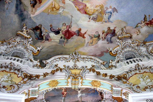 Baroque filigree plasterwork at Wieskirche. Steingaden, Germany.