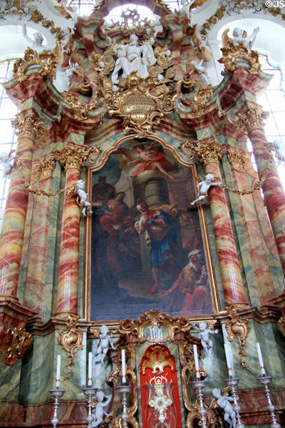 Altar of Flagellation at Wieskirche. Steingaden, Germany.