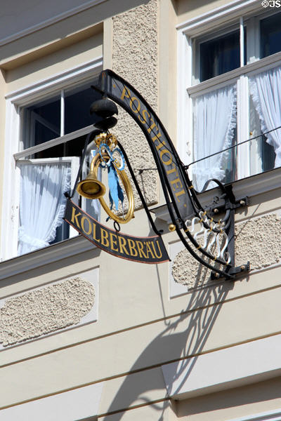 Hotel sign with hunting horn. Bad Tölz, Germany.