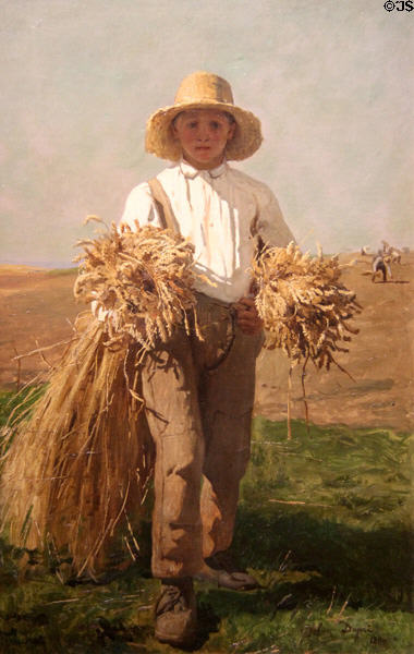 Boy with bundle of grain painting (1880) by Julien Dupré at Museum of Bread and Art. Ulm, Germany.