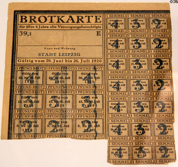 Bread ration coupons, valid for 4 weeks (cJuly 1920), issued by Leipzig at Museum of Bread and Art. Ulm, Germany.