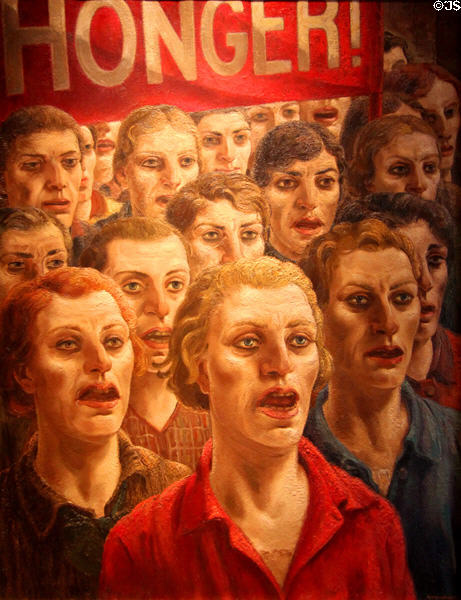 Hunger! painting (1935) depicting Dutch women demonstrating during the Depression by Harmen Meurs at Museum of Bread and Art. Ulm, Germany.