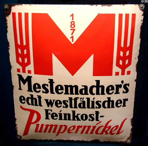 Sign (c1924) advertising Mestemacher genuine Westphalian Pumpernickel at Museum of Bread and Art. Ulm, Germany.