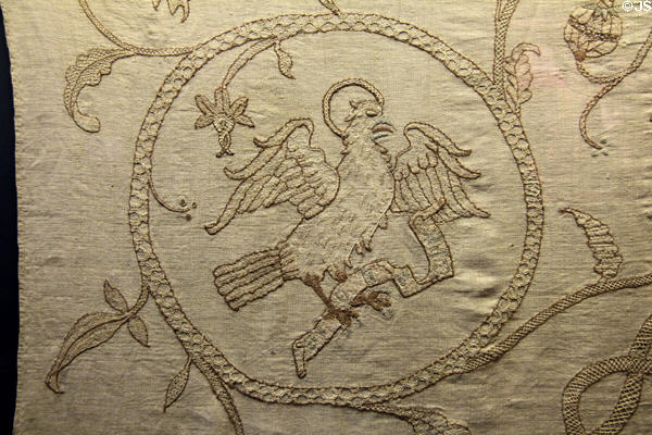 Eagle symbol of Evangelist St John embroidered (1554) at Ulmer Museum. Ulm, Germany.