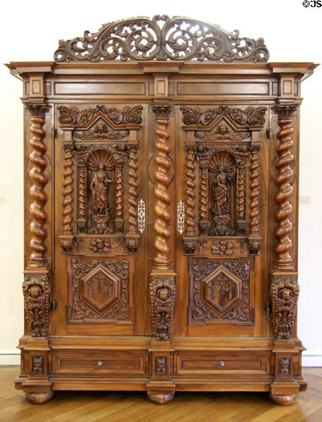Carved cabinet with allegorical female figures of abundance (1660-70) at Ulmer Museum. Ulm, Germany.