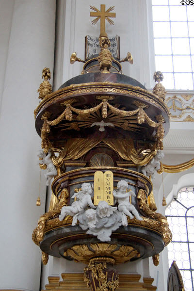 Ornate pulpit in abbey church at Kloster Wiblingen. Ulm, Germany.
