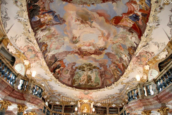 Ceiling fresco above gallery in library at Kloster Wiblingen. Ulm, Germany.