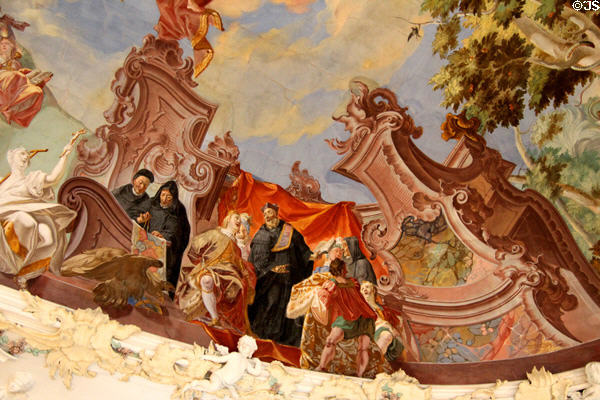 Detail of ceiling fresco including Benedictines in library of Kloster Wiblingen. Ulm, Germany.