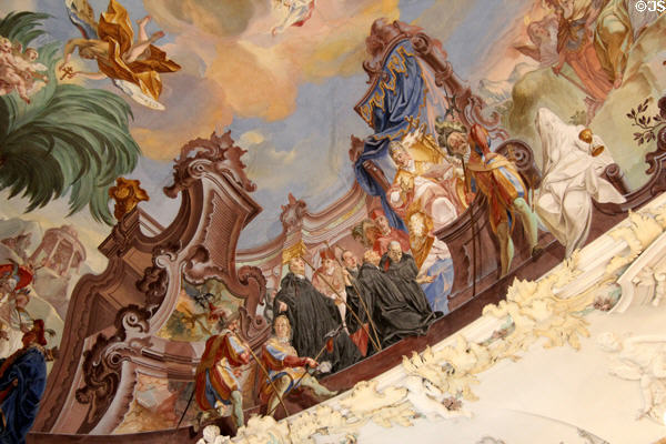 Detail of ceiling fresco with Benedictines in library of Kloster Wiblingen. Ulm, Germany.