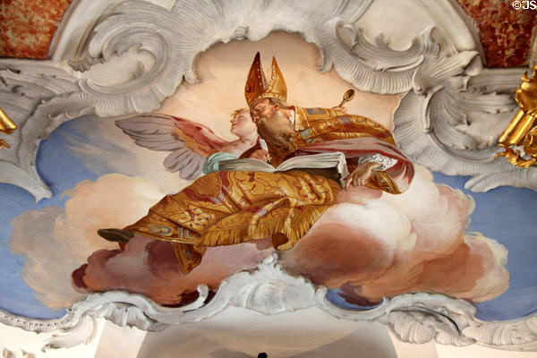Ceiling fresco depicting St Augustine, Father of the Church, in library of Kloster Wiblingen. Ulm, Germany.