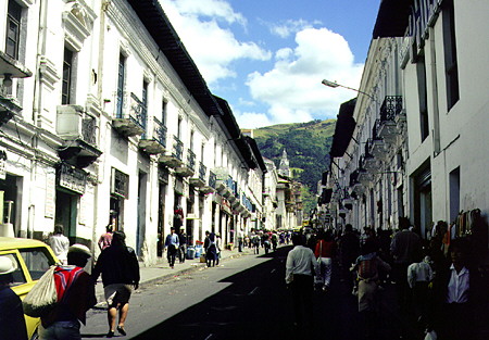 Street off Sucré Monument in Quito. Ecuador.