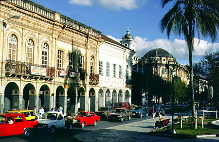 Colonial buildings on the main square in Cuenca. Ecuador.