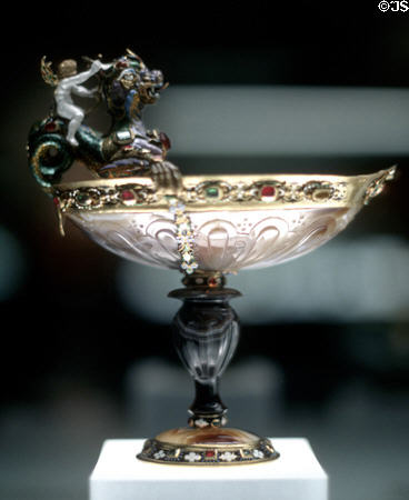 Crystal vessel with cupid on back of dragon (c1600) in Prado Museum. Madrid, Spain.