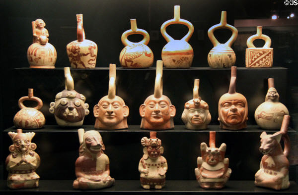 Moche ceramic portrait vessels (100-700) from Peru at Museum of America. Madrid, Spain.