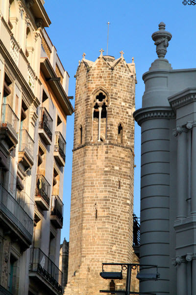 Octagonal bell tower of Chapel of St Agatha (13th-15thC) (Plaça del Rei). Barcelona, Spain. Architect: Bertran Riquer.