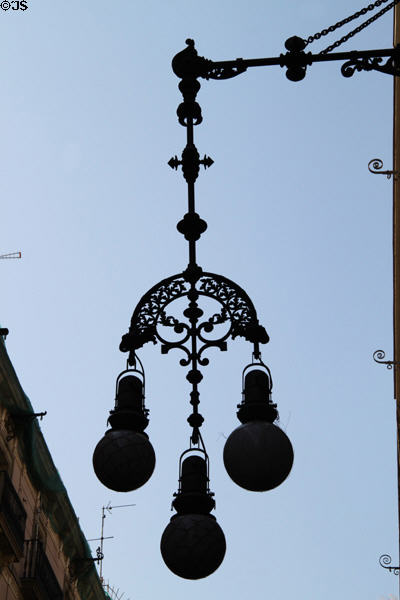Street lamp (1902) on Carrer de Ferran in Gothic Quarter. Barcelona, Spain. Architect: Antoni Gallissà i Soqué.