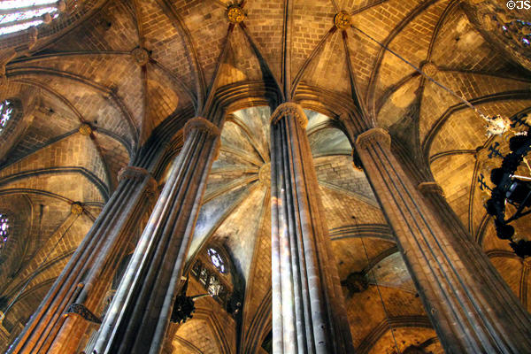 Gothic arches in Barcelona Cathedral. Barcelona, Spain.