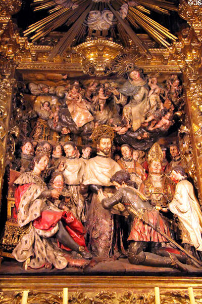Foundation of Order of Mercy altarpiece (1688) by Joan Roig at Barcelona Cathedral. Barcelona, Spain.