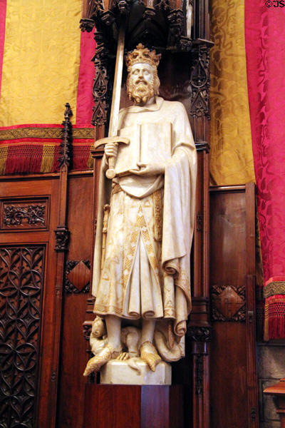 Statue of king in Great Hall at Barcelona City Hall. Barcelona, Spain.