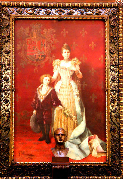 Portrait of Queen Regent with son Alfonso XIII (1892) by Francesc Masriera i Manovens at Barcelona City Hall. Barcelona, Spain.