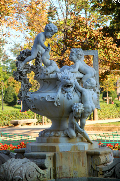 Whimsical fountains with cherubs in Ciutadella Park. Barcelona, Spain.