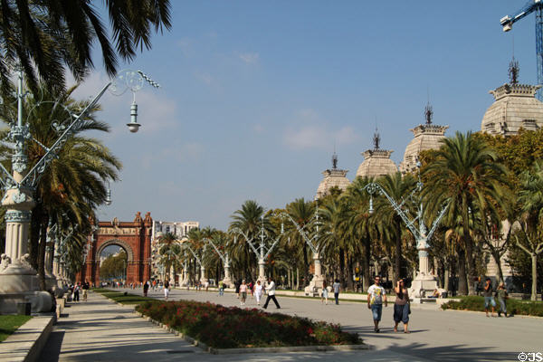 Lampstands lining promenade Lluis Companys entrance to 1888 Universal Exhibition which leads to Ciutadella Park. Barcelona, Spain.