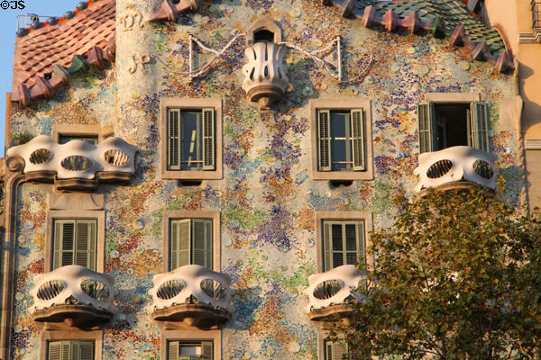 Facade detail early morning of Casa Batlló. Barcelona, Spain.