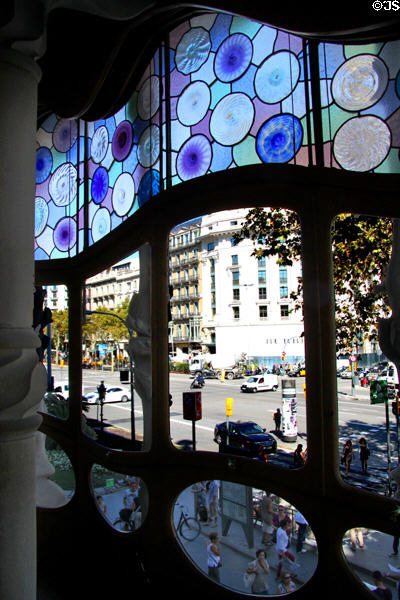 View from Casa Batlló reception hall to Passeig de Gràcia. Barcelona, Spain.