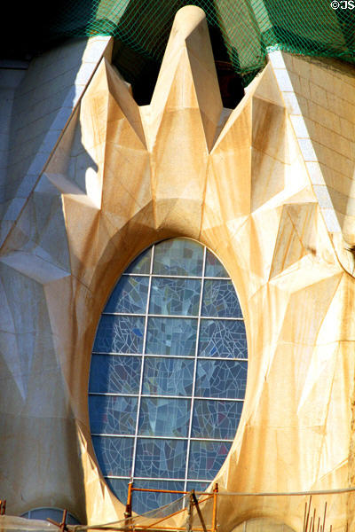 Complex window surround at Sagrada Familia. Barcelona, Spain.