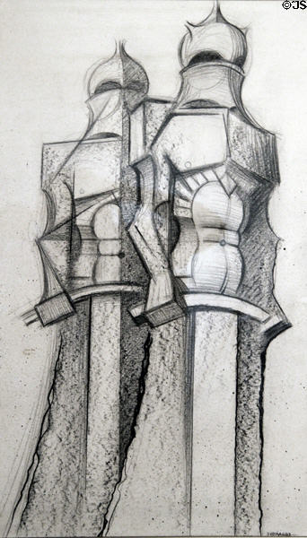 Sketch of soldier sculptures (c1989) by Josep Maria Subirachs at Sagrada Familia. Barcelona, Spain.