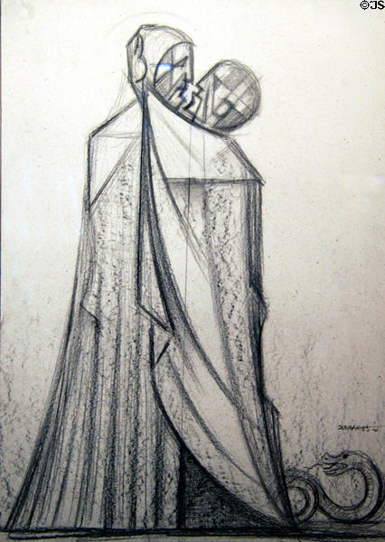 Sketch of Betrayal of Jesus (1990) by Josep Maria Subirachs at Sagrada Familia. Barcelona, Spain.