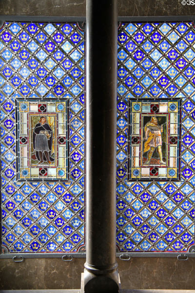 Stained glass windows in bedroom at Palau Güell. Barcelona, Spain.