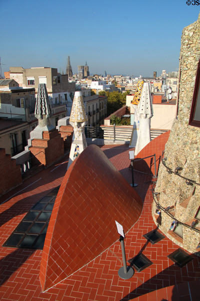 Roof details of Palau Güell. Barcelona, Spain.