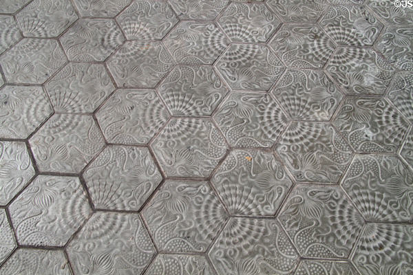 Spiral pattern of Gaudí's floor tiles at Casa Milà. Barcelona, Spain.