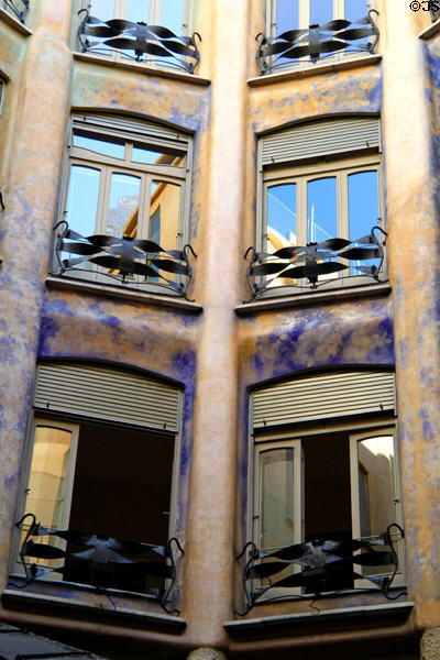Central courtyard windows of Casa Milà. Barcelona, Spain.