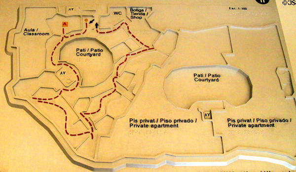 Map of museum apartment with few straight walls at Casa Milà. Barcelona, Spain.